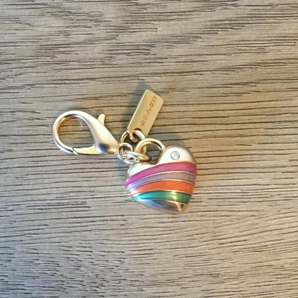 Coach Gold Tone Heart Bag Charm w/Legacy Enamel Finish, Crystal Detail, Dustbag - Picture 2 of 4